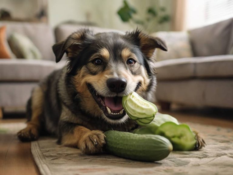 chien qui mord dans un concombre