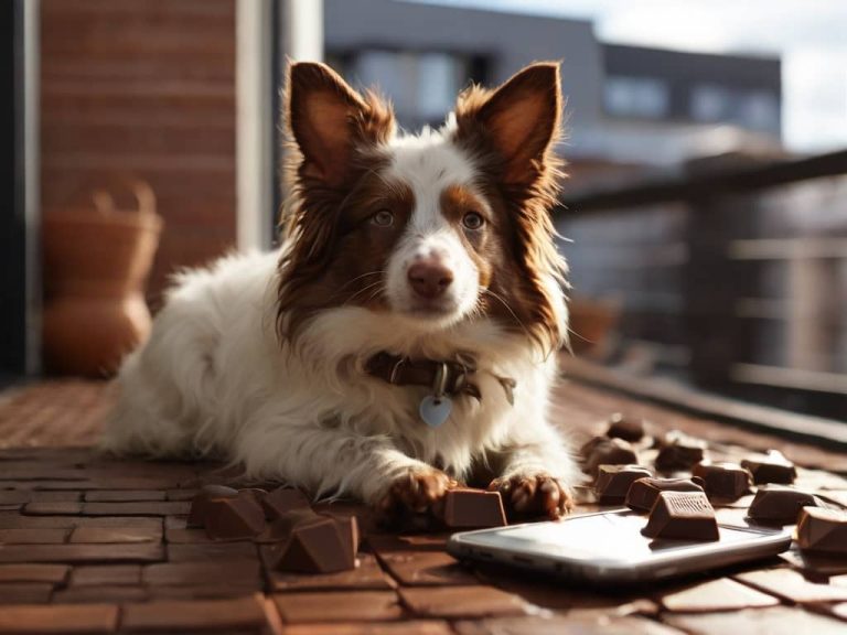 un chien berger australien avec du chocolat toxique à côté